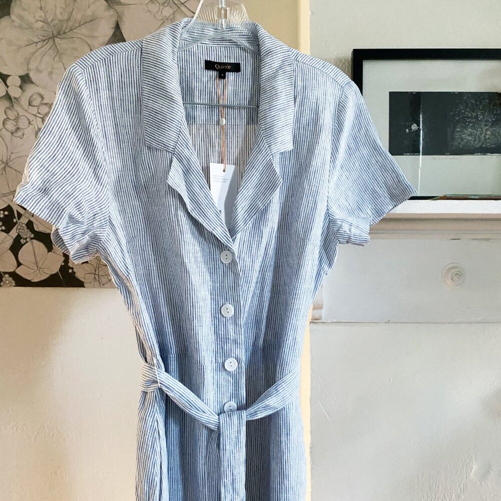 NWT Quince European Linen Button Front Dress, Size Small